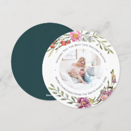 Elegant Pink Peony Modern Script Waterverf Floral Feestdagenkaart