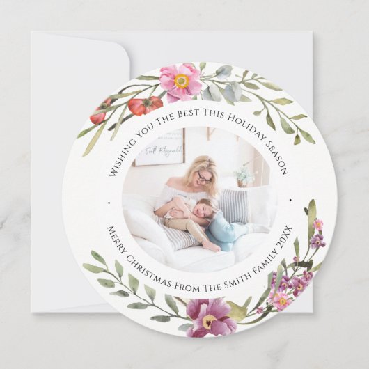 Elegant Pink Peony Modern Script Waterverf Floral Feestdagenkaart (Voorkant)