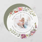 Elegant Pink Peony Modern Script Waterverf Floral Feestdagenkaart (Voorkant / Achterkant)