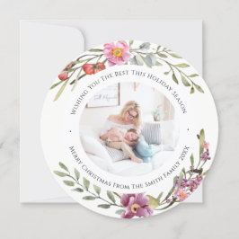 Elegant Pink Peony Modern Script Waterverf Floral Feestdagenkaart