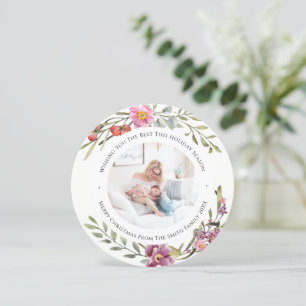 Elegant Pink Peony Modern Script Waterverf Floral Feestdagenkaart