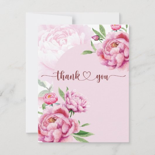Elegant Pink Peony Thank You Bedankkaart (Voorkant)
