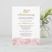 Elegant Pink Peony Wedding Jubileum Uitnodiging (Staand voorkant)