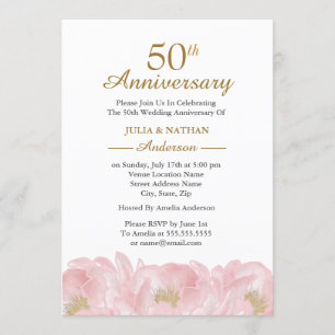 Elegant Pink Peony Wedding Jubileum Uitnodiging