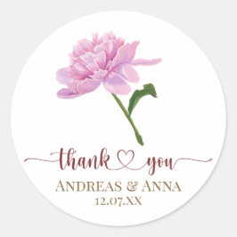 Elegant Pink Peony Wedding Thank You Ronde Sticker