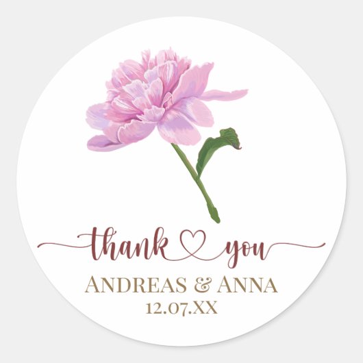 Elegant Pink Peony Wedding Thank You Ronde Sticker (Voorkant)