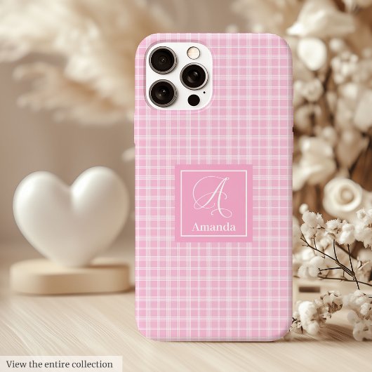 Elegant Pink Plaid Custom Phone Case