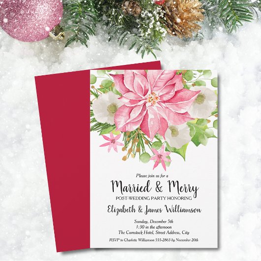 Elegant Pink Poinsettia Christmas Wedding Brunch Kaart