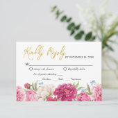 Elegant Pink Pony Florals Wedding Reply RSVP Card (Staand voorkant)