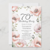Elegant Pink Poppies Floral 70th Birthday Party Kaart (Voorkant)