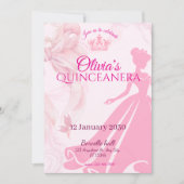 Elegant Pink Princess Quinceañera Invitation (Voorkant)