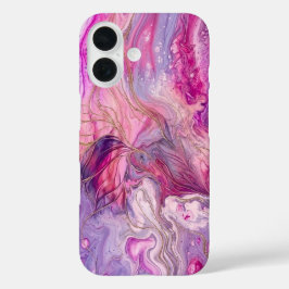 Elegant Pink & Purple Alcohol Ink Gold Glitter Cas iPhone 16 Hoesje
