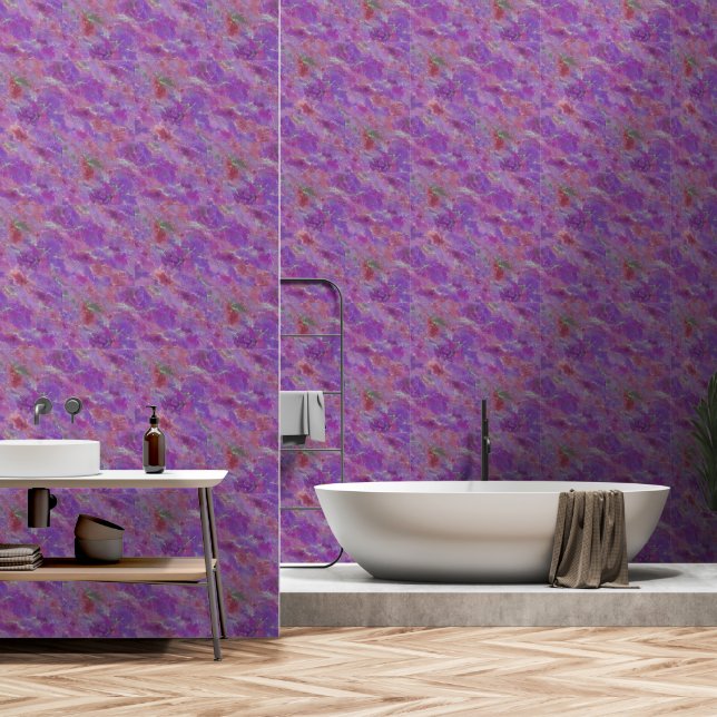 Elegant Pink, Purple and Silver Marble Pattern  Behang (Badkamer)