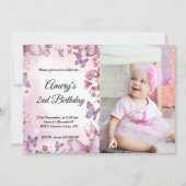 Elegant Pink Purple Butterfly Birthday Photo Kaart (Voorkant)
