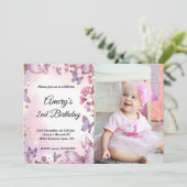 Elegant Pink Purple Butterfly Birthday Photo Kaart (Staand voorkant)