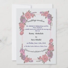 Elegant Pink Purple Floral Rose Invitation Kaart