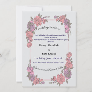 Elegant Pink Purple Floral Rose Invitation Kaart