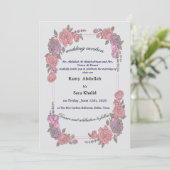 Elegant Pink Purple Floral Rose Invitation Kaart (Staand voorkant)