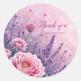 Elegant Pink Purple Floral Watercolor Design Ronde Sticker
