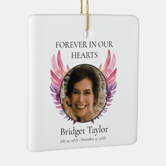 Elegant Pink & Purples Angel Wings Photo Memorial Keramisch Ornament (Rechts)