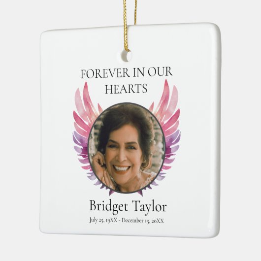 Elegant Pink & Purples Angel Wings Photo Memorial Keramisch Ornament (Links)