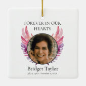 Elegant Pink & Purples Angel Wings Photo Memorial Keramisch Ornament (Achterkant)
