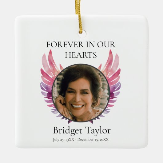 Elegant Pink & Purples Angel Wings Photo Memorial Keramisch Ornament (Voorkant)