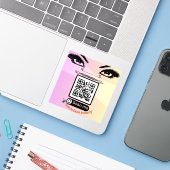 Elegant Pink QR Code Sticker – Book Now Beauty Sal (Laptop met iPhone)
