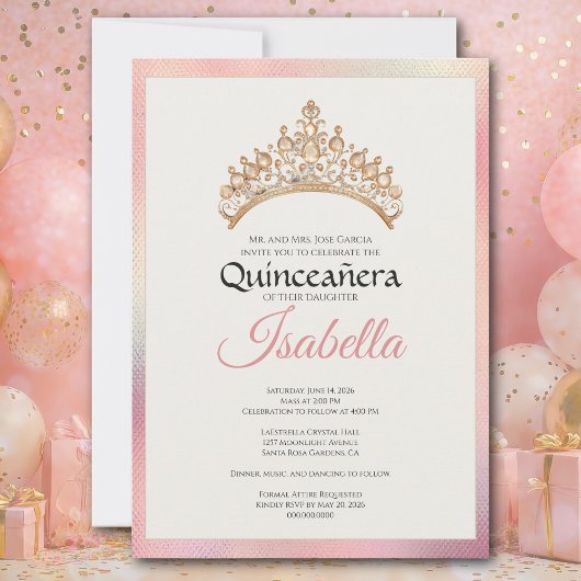 Elegant Pink Quinceanera 15th Birthday Kaart