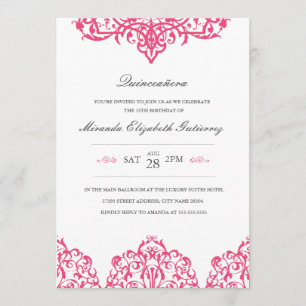 Elegant Pink Quinceañera Uitnodiging