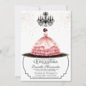 Elegant Pink Quinceañera Uitnodiging (Voorkant)