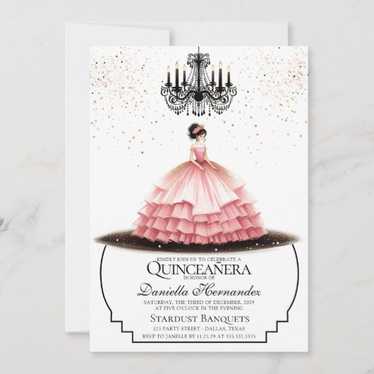 Elegant Pink Quinceañera Uitnodiging (Voorkant)