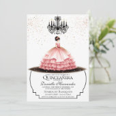 Elegant Pink Quinceañera Uitnodiging (Staand voorkant)