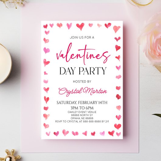 Elegant Pink Red Hearts Valentijnsdag Party Kaart