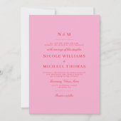 Elegant Pink Red Monogram Classic Wedding Kaart (Voorkant)