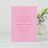 Elegant Pink Red Monogram Classic Wedding Kaart (Staand voorkant)