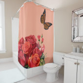 Elegant Pink Red Roses & Butterfly Shower Curtain Douchegordijn (In situ)