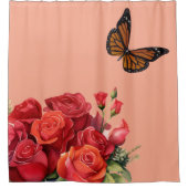Elegant Pink Red Roses & Butterfly Shower Curtain Douchegordijn (Voorkant)