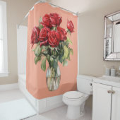 Elegant Pink Red Roses & Butterfly Shower Curtain Douchegordijn (In situ)