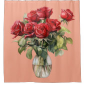 Elegant Pink Red Roses & Butterfly Shower Curtain Douchegordijn (Voorkant)