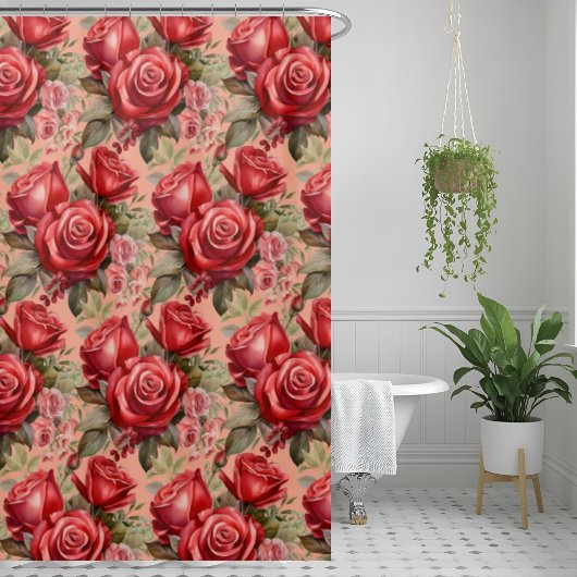 Elegant Pink Red Roses Shower Curtain Douchegordijn