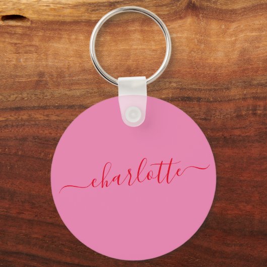 Elegant Pink Red Script Modern Name Personalized Sleutelhanger (Voorkant)