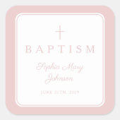 Elegant Pink Religious Cross Boy Baptism Vierkante Sticker (Voorkant)