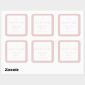 Elegant Pink Religious Cross Boy Baptism Vierkante Sticker (Vel)