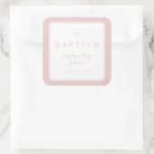 Elegant Pink Religious Cross Boy Baptism Vierkante Sticker (Tas)