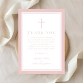 Elegant Pink Religious Cross Girl Baptism Bedankkaart