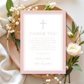 Elegant Pink Religious Cross Girl Baptism Bedankkaart