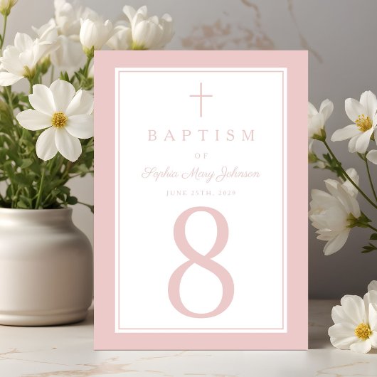 Elegant Pink Religious Cross Girl Baptism Kaart