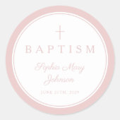Elegant Pink Religious Cross Girl Baptism Ronde Sticker (Voorkant)