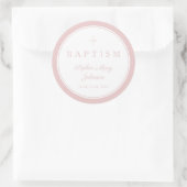 Elegant Pink Religious Cross Girl Baptism Ronde Sticker (Tas)
